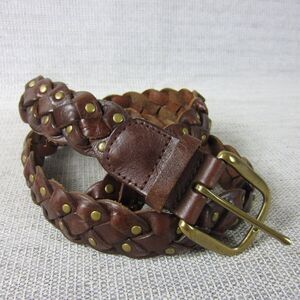 Fossil Belt Womens Medium Brown Genuine Leather Braided Studded Western Boho